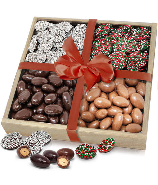 Holiday Belgian Chocolate Covered Almonds & Nonpareils Gift Tray - Chocolate Covered Company®