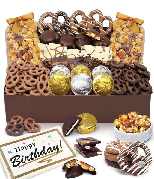 HAPPY BIRTHDAY - Sensational Belgian Chocolate Snack Gift Box Basket Tray - Chocolate Covered Company®