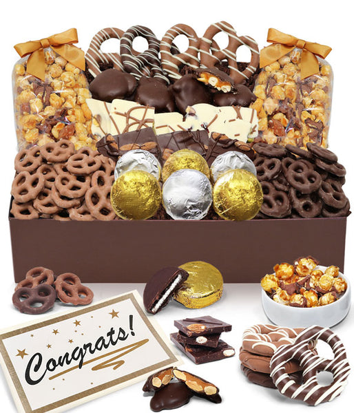 CONGRATS - Sensational Belgian Chocolate Snack Gift Basket Tray - Chocolate Covered Company®