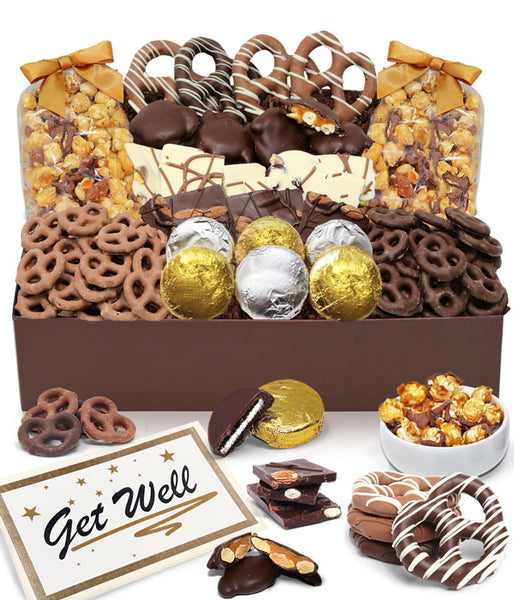 GET WELL - Sensational Belgian Chocolate Snack Gift Basket Tray - Chocolate Covered Company®