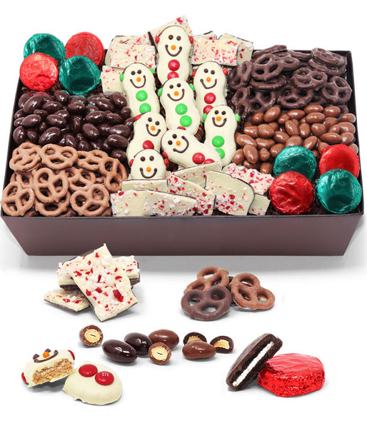 Holiday Snowman Belgian Chocolate Snack Gift Basket Tray - Chocolate Covered Company®