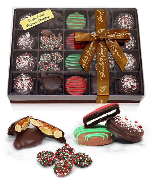 Holiday Belgian Chocolate Covered  Sandwich Cookies, Almond Clusters, and Nonpareils Gift Box - 21pc - Chocolate Covered Company®