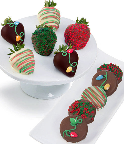 Christmas Lights Chocolate Covered Strawberries & Cookies - 12pc - Chocolate Covered Company®